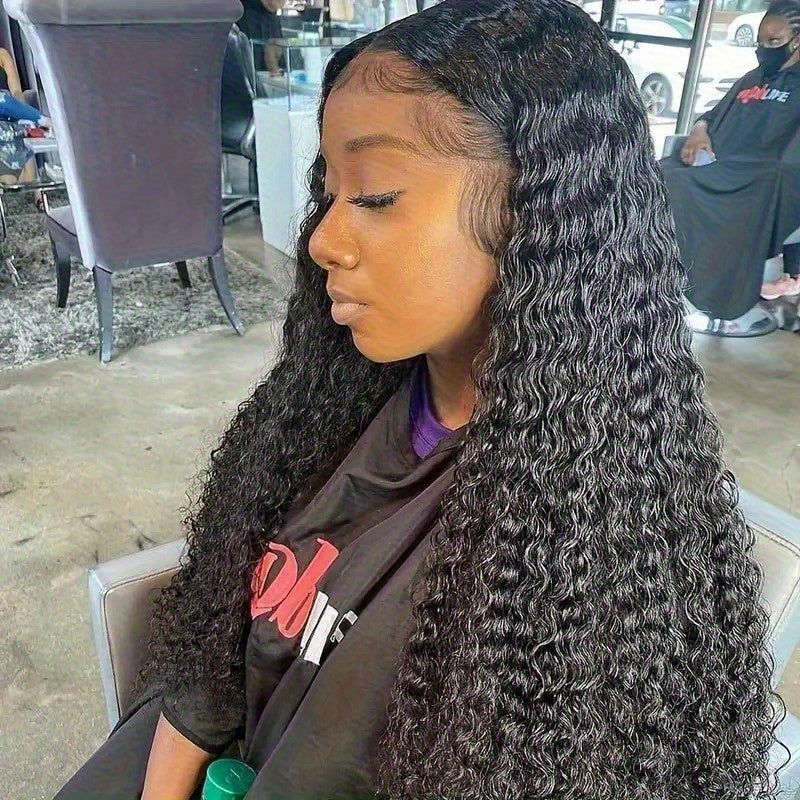 13x6 HD Clear Lace Curly Wavy Wig 100% Un-acid Washed Human Hair 200% Density Pre-plucked Baby Hair & Bleached Knots Glue-Free Wig 3-Second Application for All Light Beige Tones Natural Look Party & Daily Wear, Hair Wig